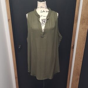 Zanzea Olive Green Sleeveless Sheer Split V Neck Tunic